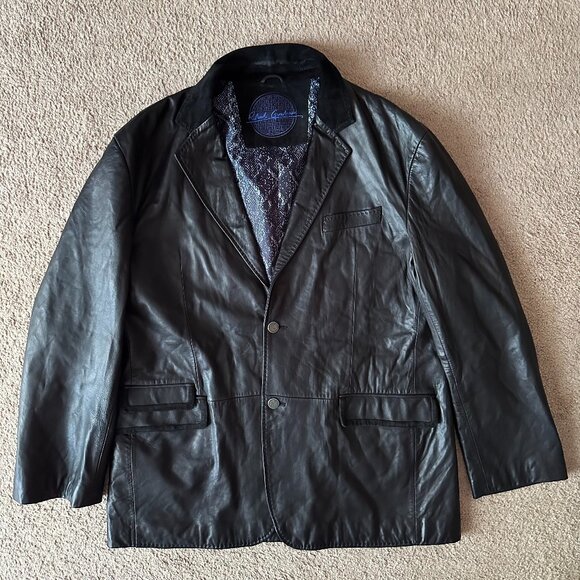 Robert Graham Jacket Mens 46 Leather Button Close Black Pockets